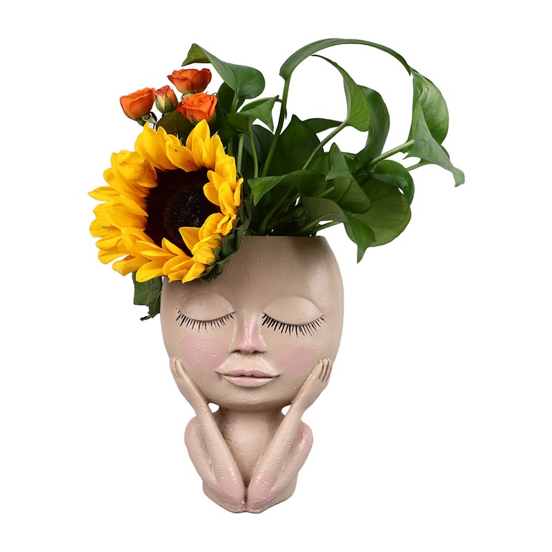 Unique Head Plant Pot with Drainage Hole Resin DIY Face