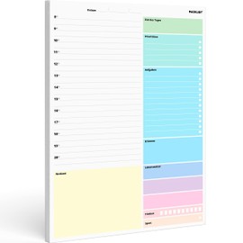 PACKLIST® Daily Planner Pad A4, Time Management Planner, 52 Pages Productivity Planner for Tasks, Goal of the Day, Priorities, Reminders, Food, Drinks, Sports & Notes for Home & Office