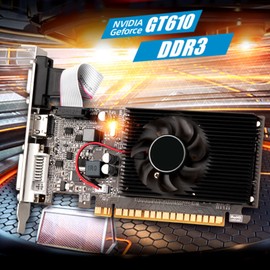 EBTOOLS Tarjeta Gráfica GT610, Tarjeta Gráfica para Juegos de Computadora DDR3 de 2GB y 64 bits, HDMI DVI VGA, PCI Express 1.1 X 16, Ventilador de Enfriamiento único, para PC de Escritorio