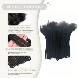 Netoe Loc Extensions Human Hair Dreadlock Extensions Permanent Locs Extensions Human Hair Natural Black Permanent Handmade Dreadlocks For Women and Men Daily Wear 8 Inch 60 Strands 0.6cm