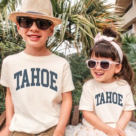 Lake Tahoe Kids Shirt - Trendy Vintage Aesthetic Varsity Family Vacation Matching Shirts - Travel Destination Gift For Boys & Girls - Natural Boho Adult, Toddler, Youth Tee