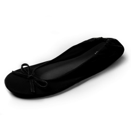 Silky Toes Women’s Velvet Foldable Ballet Flats Portable Travel Shoes (Large, Black)