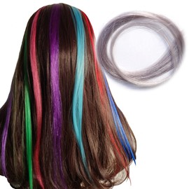 Addnew 100% Human Hair Seal Extensions 19.7 / 23.6 inches (50/60 cm) Set, Various Colors, Long Lasting, Extensions (50cm (3 Pieces), Gray Silver)