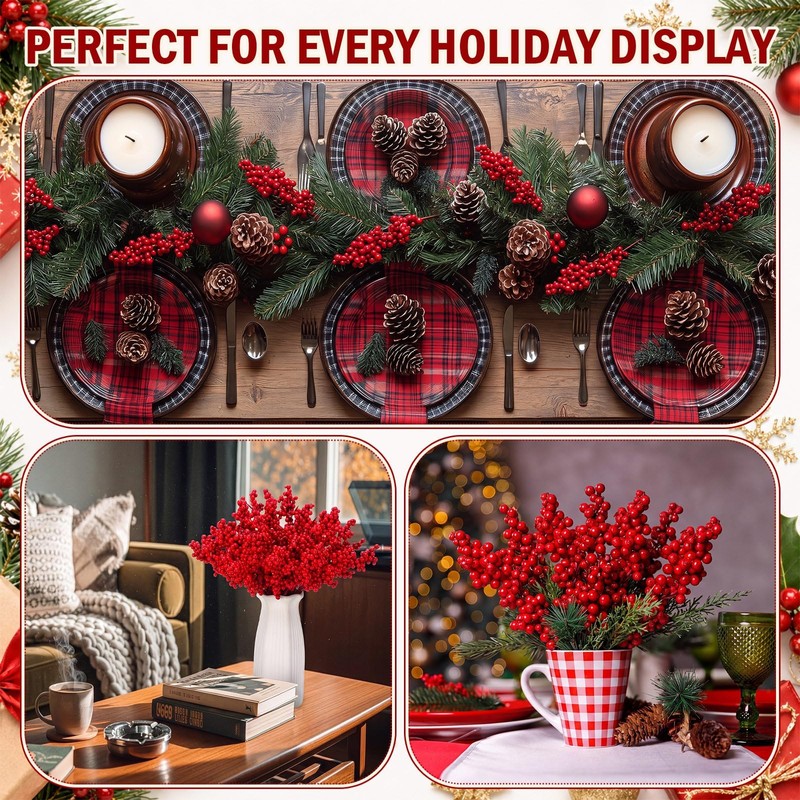 SMEILEE Christmas Red Berry Twig Stem, 12 Pack Artificial Burgundy
