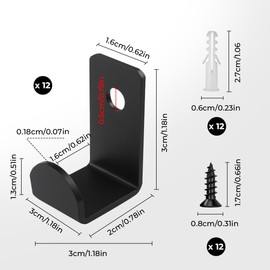 Pack of 12 Black Screw-On Hooks, Coat Hooks, Wall Hooks with Screws for Living Room, Bathroom, Door, Cupboard, Bedroom for Hanging Jackets, Hats, Coats, Handbags