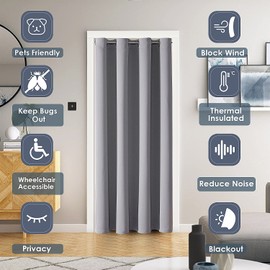 ChrisDowa Blackout Door Curtains for Doorway Privacy, Grommet Closet Curtains for bedroom closet door, Thermal Insulated Temporary Doorway Cover Room Divider Drapes (1 Panel, Light Grey, 52 x 80 Inch)