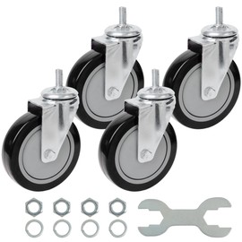 Finnhomy Swivel Caster Wheels 5 Inch Threaded Stem Casters Set of 4 Heavy Duty 1/2"-13 x 1" Anti-wear Polyurethane Industrial Castor Wheels for Cart/Furniture Load Bearing 2200 Lb Smooth Caster Black