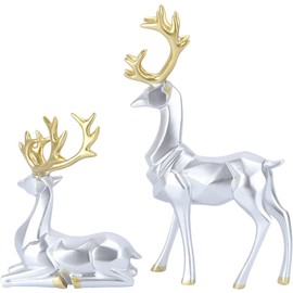 Toyvian 2Pcs Gold Reindeer Christmas Decoration Reindeer Figurine Christmas Reindeer Statue for Christmas Table Centerpiece, 4.7×7.8IN Reindeer Statue for Holiday Home Office Decorations