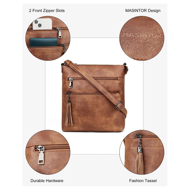 MASINTOR Crossbody Purses for Women, Multi Pocket Casual Crossbody Bag,