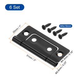 sourcing map 6Pcs 2x1 Inch Door Hinges Non-Mortise No Noise Bifold Door Hinges Plating for Cabinet Furniture Window Wardrobe with Screws, Dark