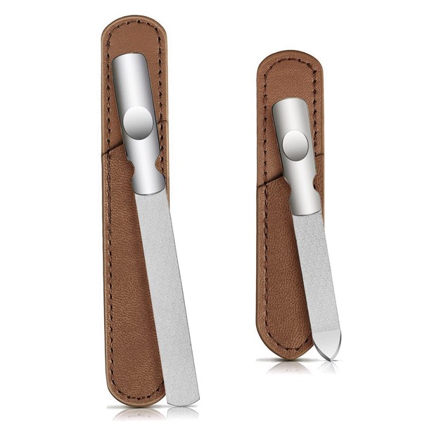 Samcos Nail File, Set of 2 with Leather Case, Stainless Steel, Double Sided Type, Nail Polishing, Nail Care, Convenient to Carry, Unisex, Professional