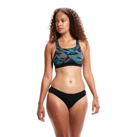 Speedo HyperBoom Zweiteiler Badeanzug für Damen, Schwarz/Bolt/Dove Grey, 32 (DE 36)