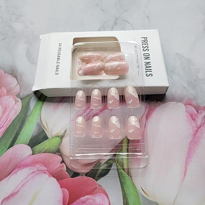 Pink Press On Nails Medium Almond Valentine's Day Fake Nails