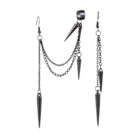 Black Tassel Chain Earrings, 1Pairs, Black Punk Long Tassel Chain Ear Cuff Earrings for Men Women, Hippies Gothic Punk Earrings, Long Tassel Earrings, Rock Dangle Drop Earrings for Unisex