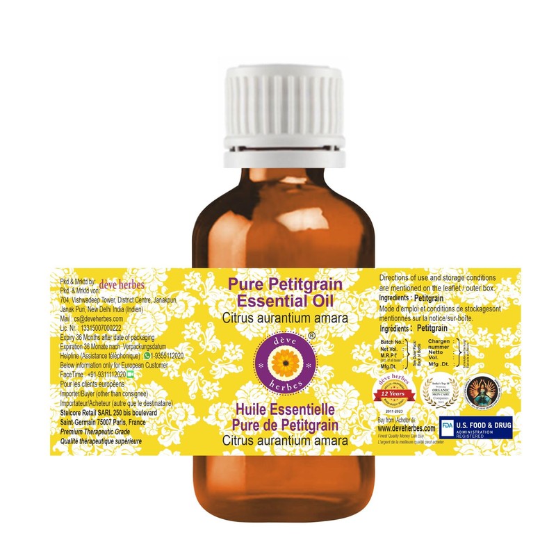 Deve Herbes Pure Petitgrain Essential Oil (Citrus aurantium amara) 100%