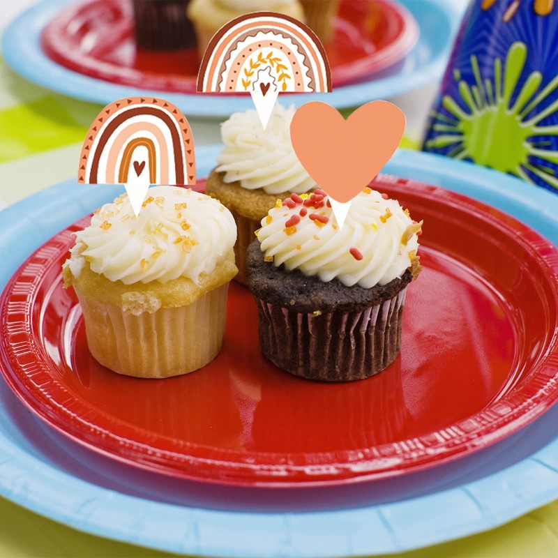 48 Pcs Boho Rainbow Party Cupcake Toppers for Boho Rainbow