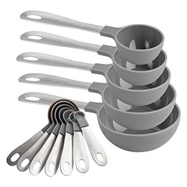 COOK WITH COLOR Juego de tazas medidoras y juego de cucharas medidoras de 12 piezas / Asas de acero inoxidable / Juego de tazas medidoras de cocina / Juego de tazas medidoras de líquidos (gris)