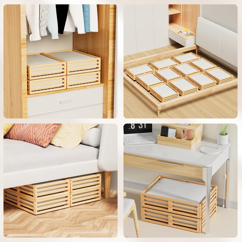 Wisuce Bamboo Under Bed Storage Containers- Underbed Organizer with Wheels