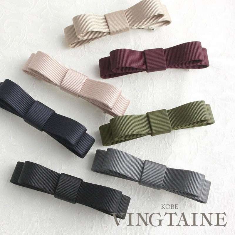 VINGTAINE Simple Grosgrain Ribbon Barrette Elegant Office Daily Hair Clip