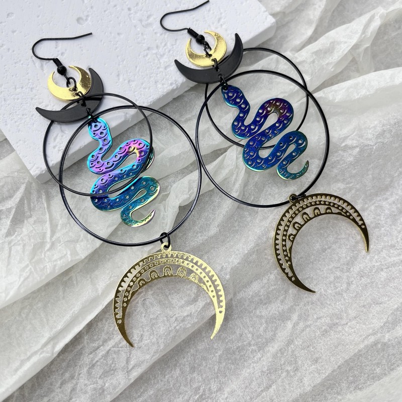 XCTUDY Mystic Moon Snake Earrings, Gothic Witch Style Dangle Earrings