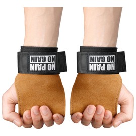 Weight Lifting Wrist Wraps Grip, Double Leather Weight Lifting Straps, Adjustable Neoprene Padded Workout Gym Grip Straps for Deadlift, Pull Up, Powerlifting (Pair, Brown)