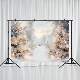Printspree Winter Snowy Christmas Backdrop 7x5ft - Enchanting Snow-Covered Forest with Christmas Trees and Soft Lighting Holiday Photography Party Decoration Winter Wonderland Scene