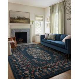 Loloi Rifle Paper Co. Laurel Collection LAU-01 Dark Navy 5'-3" x 7'-8" Area Rug