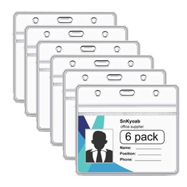 6 Pack Horizontal Badge Holders Plastic with Resealable Zipper, Waterproof ID Card Holder&Name Tag Holder for Office&School, Fits ID Card/Credit Card/Driver’s License (2.4 x 3.7 Inches)