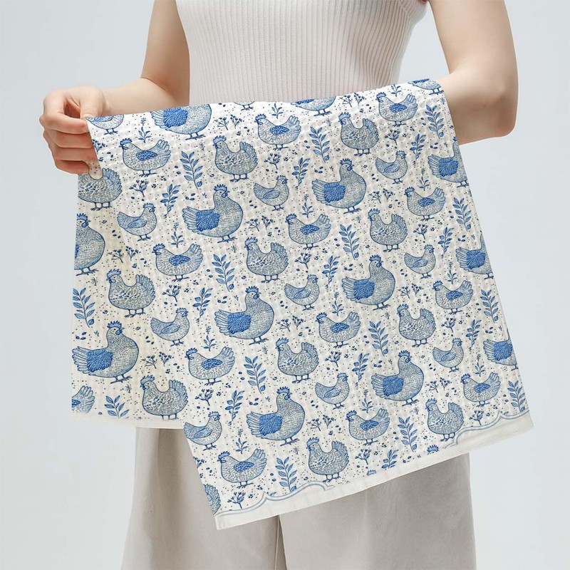 Evcprz Blue and White Chicken Kitchen Towels, Gifts for Chicken