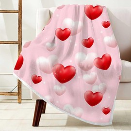 Valentines Day Blanket, Valentines Blanket Red Pink Heart Plaid Fuzzy Blanket Romantic Love Heart Decorative Soft Cozy Flannel Blanket for Mom Couple Home Bed Sofa Couch Chair, 60 x 50 Inch