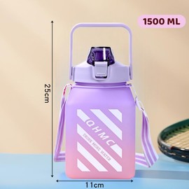 CM-TOP Botella de Agua Motivacional con Marcador de Tiempo, Capacidad de 1500 ml (1.5 Litros), Material Tritán Libre de BPA, Reutilizable con Asa, Ide