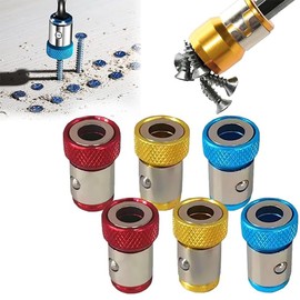 Create idea 6pcs Screw Ring Removable Screwdriver Ring Alloy Screwdriver Bit Ring Screw Catcher Holder for 1/4inch 6.35mm Double End Screwdriver Bits Gold/Blue/Red