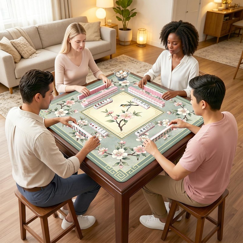 Mocsicka Green Chinoiserie Mahjong Mat 31.5" x 31.5"