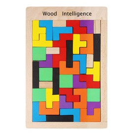 Rmeet Wooden Puzzle Tetris Tangram, Pack of 40 Wooden Jigsaw Puzzle Geometric Blocks Wooden Puzzle Box Brain Games for Children Early Educational