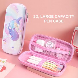 MCWTH Pencil Case for Kids Girls 3D Whale Large Capacity Waterproof Pencil Box with Compartments Cute Pen Pouch for Kindergarten and School