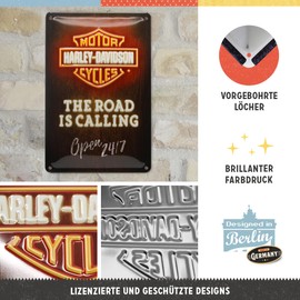 Nostalgic-Art Retro Tin Sign Harley Davidson - Road is Calling Neon - Gift Idea for Motorcycle Fans Metal Vintage Decoration 20x30cm