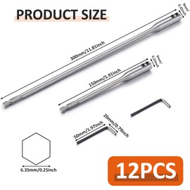 Drill Bit Extension 6, 12 Inch High Carbon Steel Drill Bit with Wrench Key for Wood Turners Construction Accessories(12 Pieces)