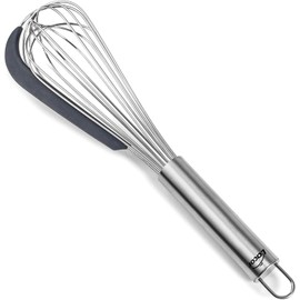 LACOR 61627 Batidor Varilla Manual - Raspador de Silicona - Bate y Recoge la Mezcla - Inox - Mango Ergonómico - Certificado LFGB - Libre de BPA - Apto para el lavavajillas, Acero Inoxidable
