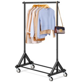 SLEEPING LAMB Heavy Duty Clothes Rack, Rolling Clothing Racks for Hanging Clothes Metal Garment Racking With Wheels, Clothes Hanger for Coats, Shirts, Sweaters Wardrobe Rack (Black)
