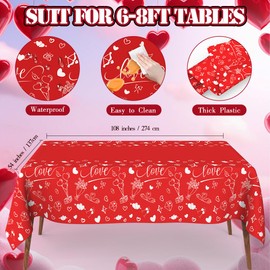 Valentine's Day Tablecloth, 2PCS Disposable Plastic Valentines Tablecloth, 54x108Inch Red Valentine Tablecloth Rectangle Love Heart Table Cover for Valentines Day Wedding Anniversary Party Decorations