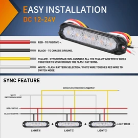 Nilight 4PCS 6LED Amber White Emergency Strobe lights 12V 24V Surface Mount Flashing Warning Hazard Lights Ultra Slim Sync Feature Grille for Cars Trucks Van Off Road Vehicles SUV