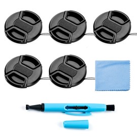 Fotover 49mm Lens Cap Bundle, 5 Pack Universal Snap on Front Centre Pinch Lens Cover Set with Microfiber Lens Cleaning Cloth for Canon Nikon Sony Olympus DSLR Camera + Camera Lens Cleaning Pen