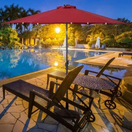 Dark Red Solar Led Patio Umbrella 9 Ft Crank Lift Steel Pole Outdoor Furniture With Lighted Canopycolor: Dark Red Color