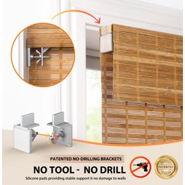 LazBlinds No Tools No Drill Cordless Bamboo Roman Shades, Light Filtering Window Treatment, Roll Up Bamboo Blinds for Window 41'' W x 64'' H, Squirrel