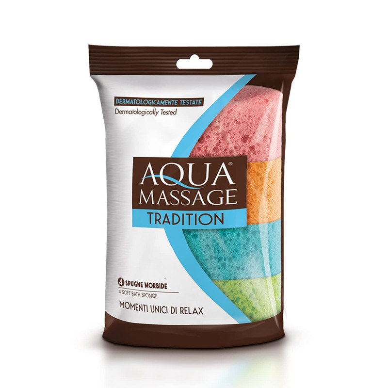 AQUA MASSAGE Loofah Puff, 4 Soft Bath Sponges - Dermatologically