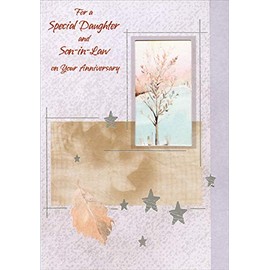 Designer Greetings Small Tree Inside Die Cut Window and Silver Foil Stars Die Cut Short Fold Wedding Anniversary Congratulations Card for Daughter and Son-in-Law