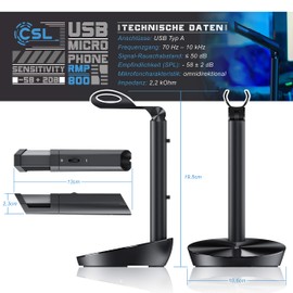CSL PC Stand Microphone, USB Microphone, Compatible with PC, Mac, Smartphone, Professional USB Microphone with Adjustable Volume, High Sound Quality, Plug & Play
