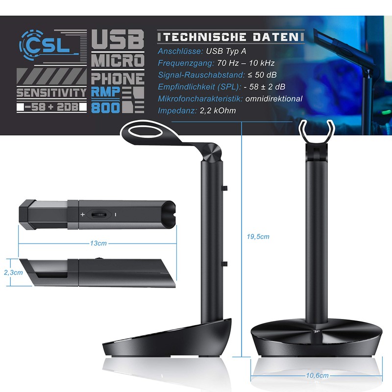 CSL PC Stand Microphone, USB Microphone, Compatible with PC, Mac,
