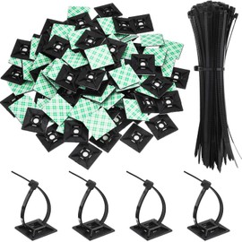 Hicarer 100 Pack Adhesive Clips for Wire Zip Tie Holder Mounts Self Adhesive Cable Base Holders Black Multi Purpose Cords Cable Tie Sticky Desk Wall Organizer