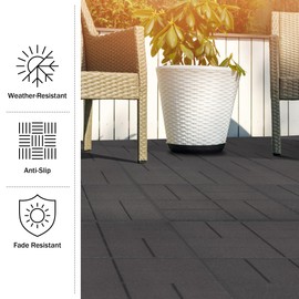 Deck Tiles 8-Pack - Dual-Sided Outdoor Flooring Tile - 14.2SQFT Rubber Pavers for Outside Patio, Garden Walkway, Balcony, or Shed by Pure Garden (Gray)